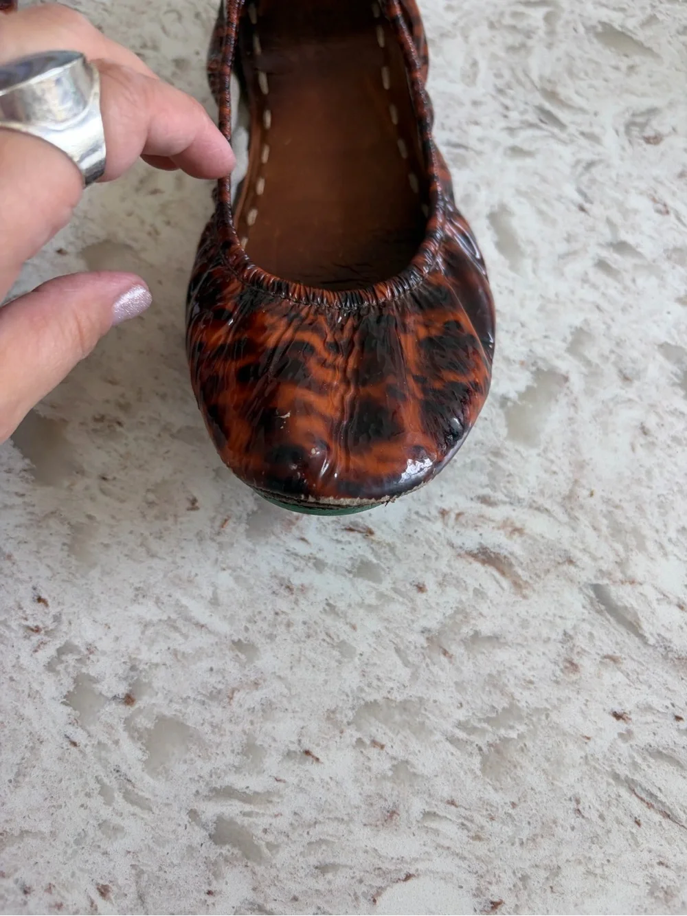 Tieks Tortoiseshell Patent Ballet Flat with Turquoise Sole